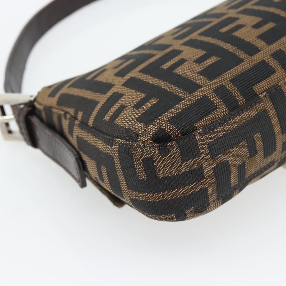 FENDI Zucca Canvas Mamma Baguette Shoulder Bag Black Brown Auth 182220SAM