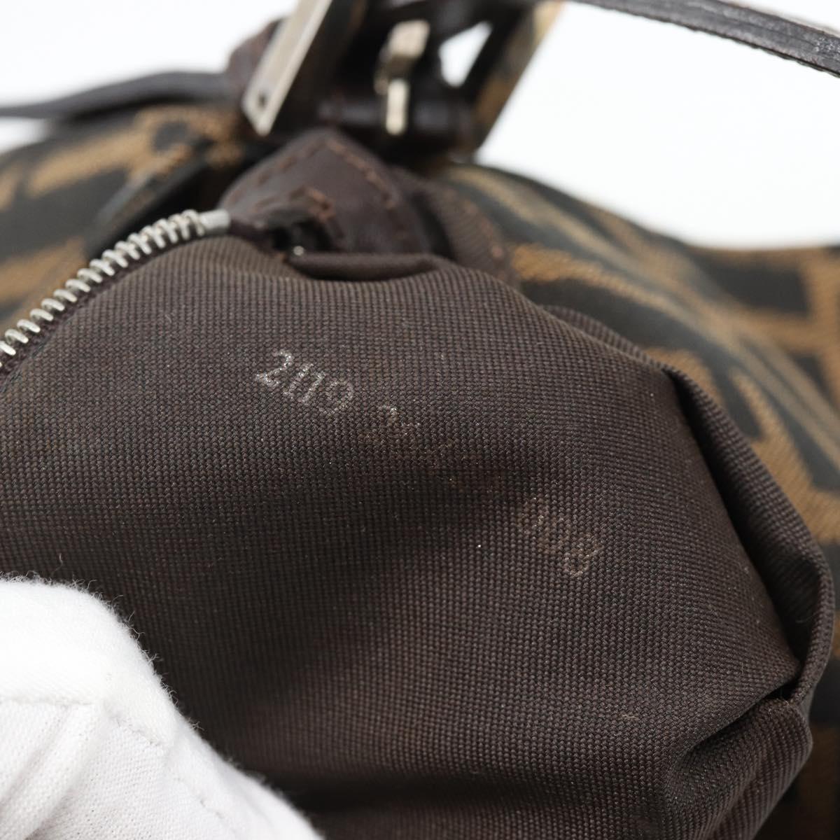 FENDI Zucca Canvas Mamma Baguette Shoulder Bag Black Brown Auth 182220SAM