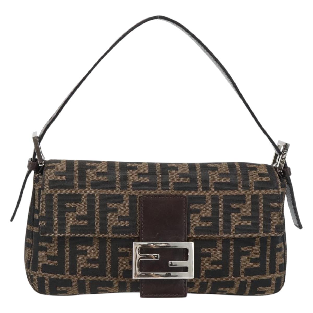FENDI Zucca Canvas Mamma Baguette Shoulder Bag Black Brown Auth 182220SAM