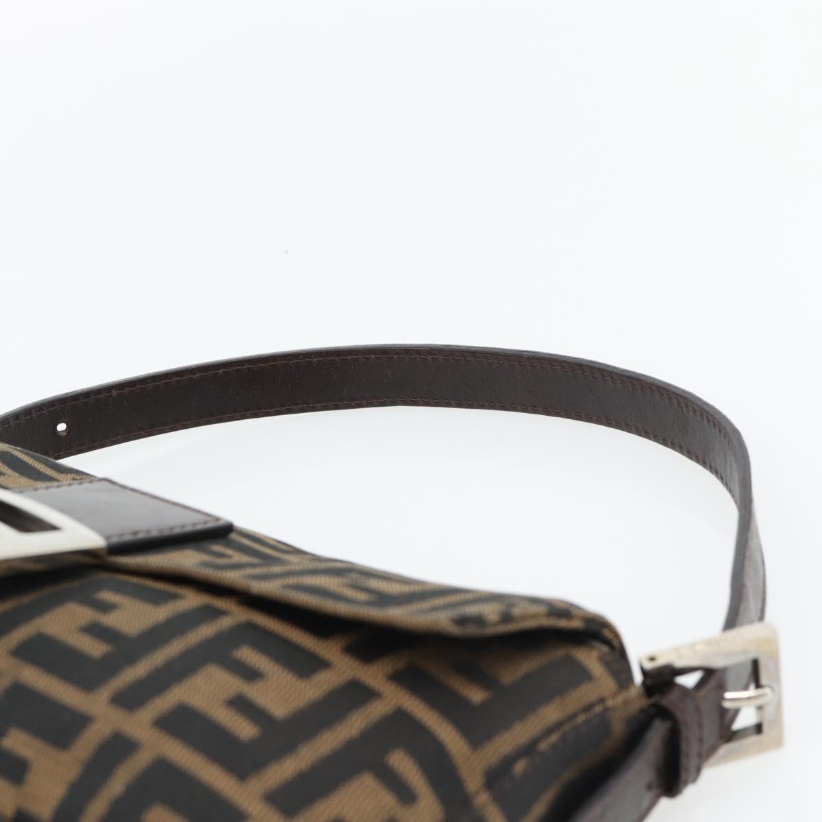 FENDI Zucca Canvas Mamma Baguette Shoulder Bag Black Brown Auth 182220SAM