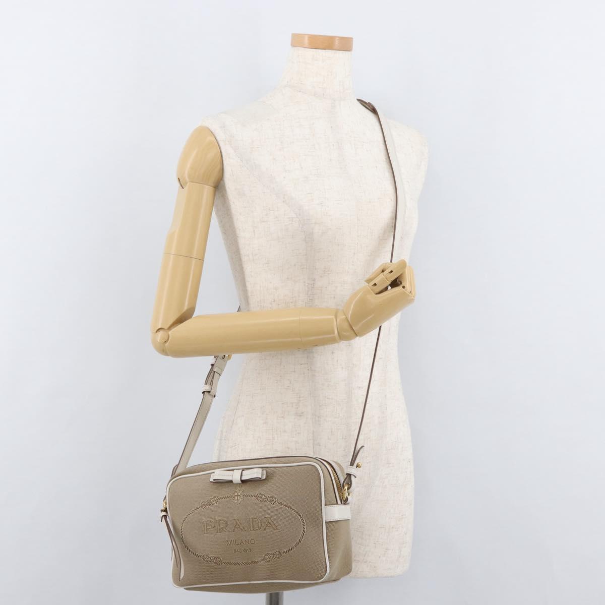 PRADA Shoulder Bag Jacquard Beige Gold Auth 182221M