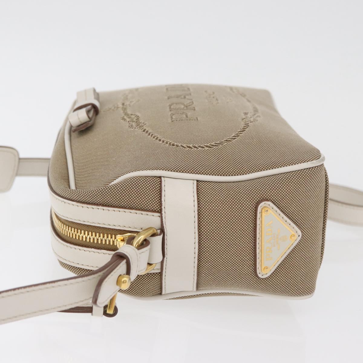 PRADA Shoulder Bag Jacquard Beige Gold Auth 182221M