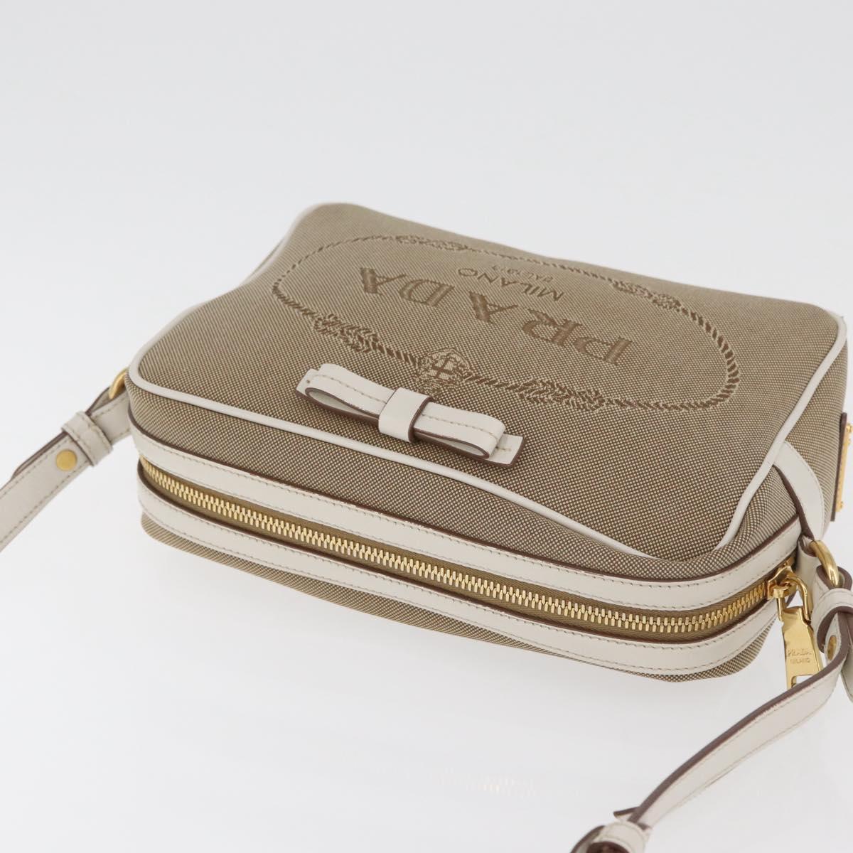 PRADA Shoulder Bag Jacquard Beige Gold Auth 182221M