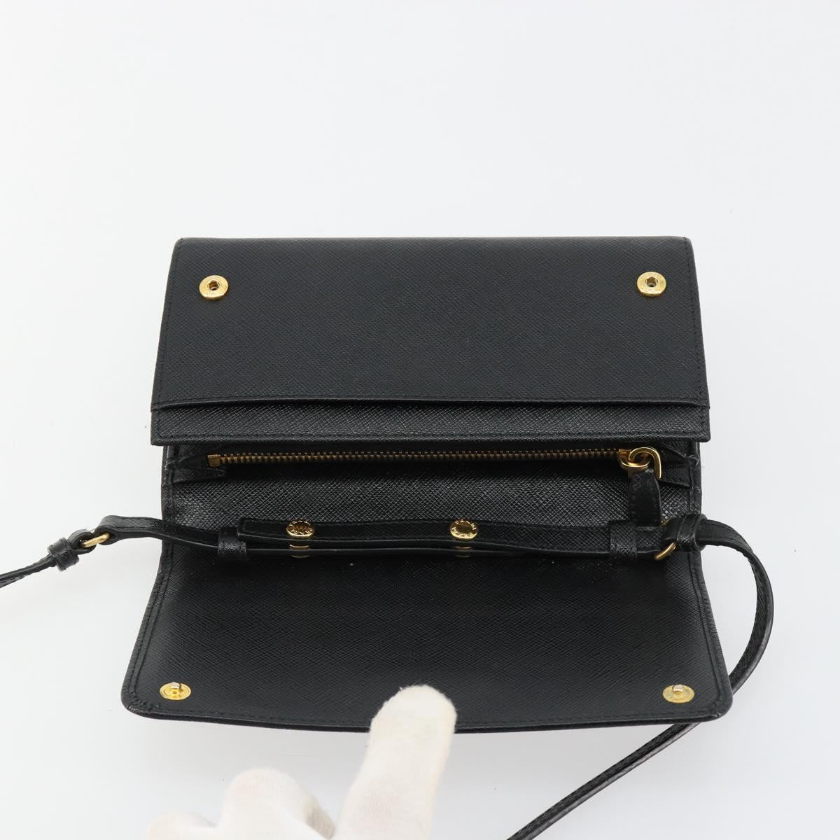 PRADA Shoulder Bag Safiano leather Black Gold Auth 182224V