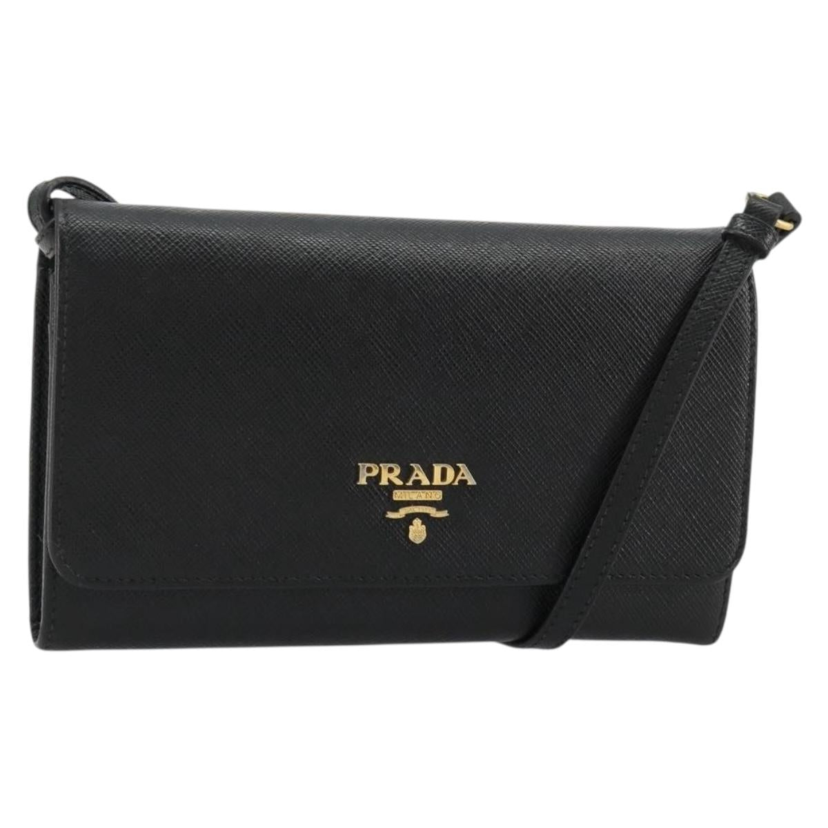 PRADA Shoulder Bag Safiano leather Black Gold Auth 182224V