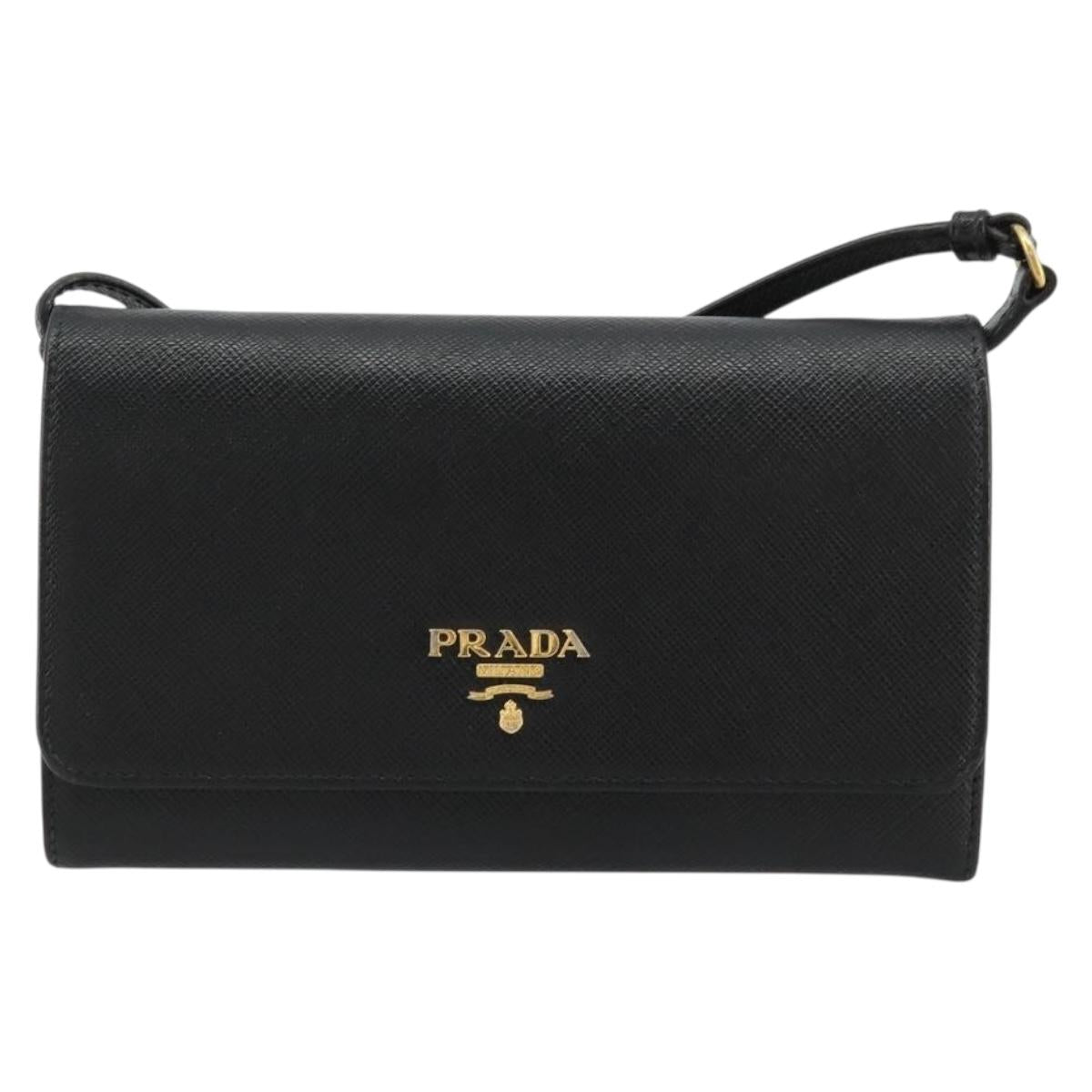 PRADA Shoulder Bag Safiano leather Black Gold Auth 182224V