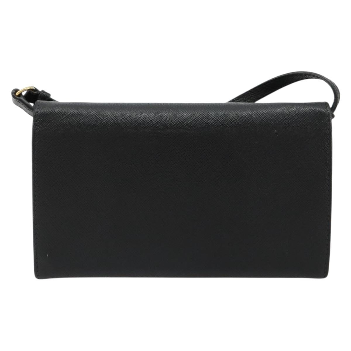 PRADA Shoulder Bag Safiano leather Black Gold Auth 182224V
