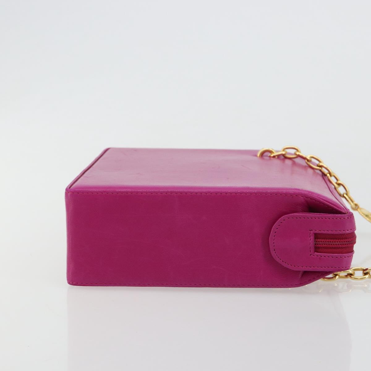Christian Dior Chain Shoulder Bag Leather Pink Gold Auth 182225A