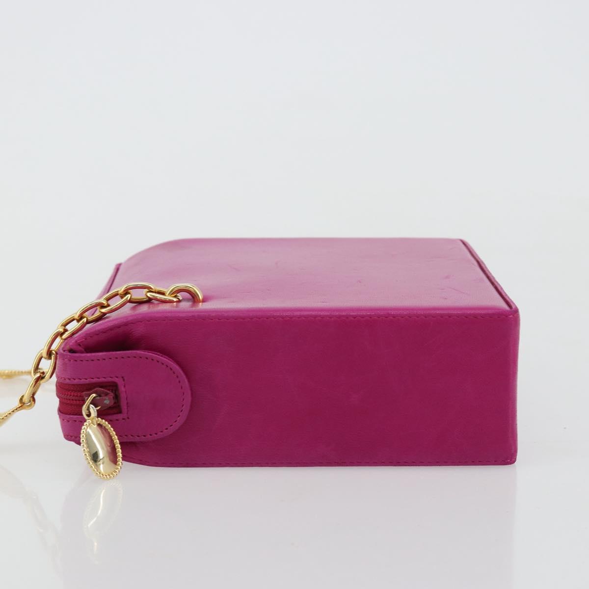 Christian Dior Chain Shoulder Bag Leather Pink Gold Auth 182225A