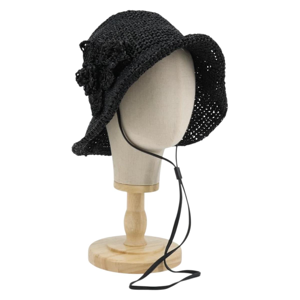 Miu Miu Hat Raffia M Black Auth 182226A