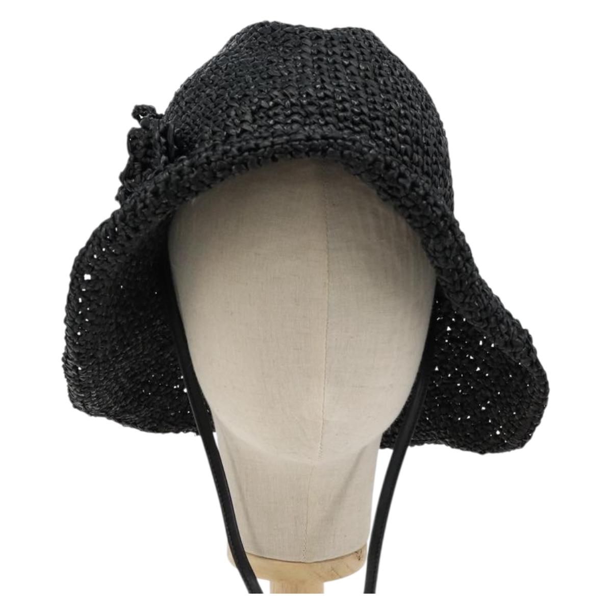 Miu Miu Hat Raffia M Black Auth 182226A