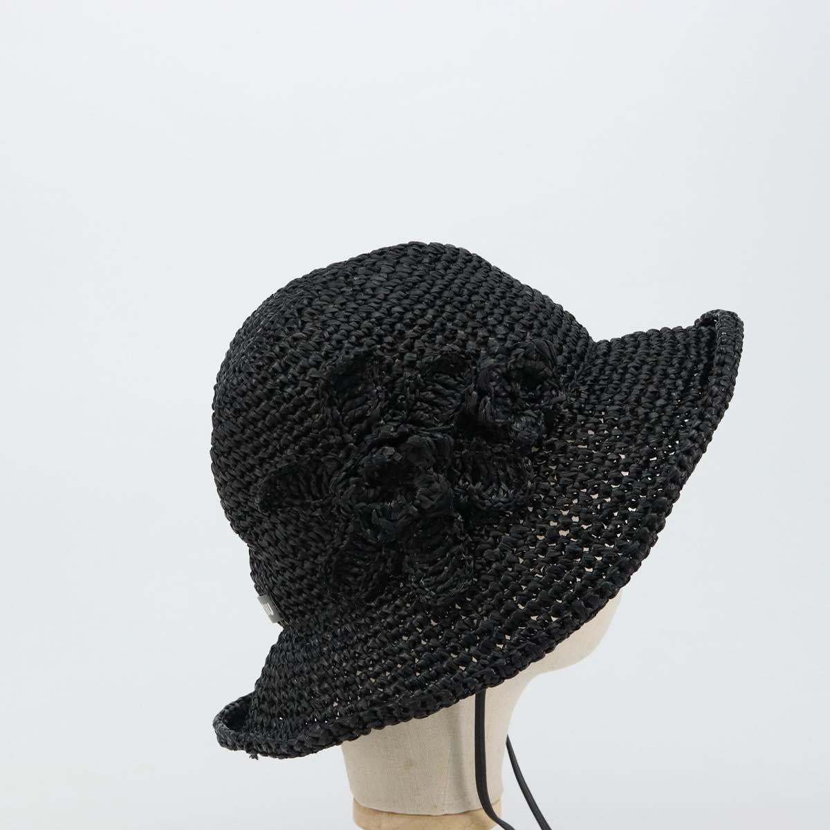 Miu Miu Hat Raffia M Black Auth 182226A