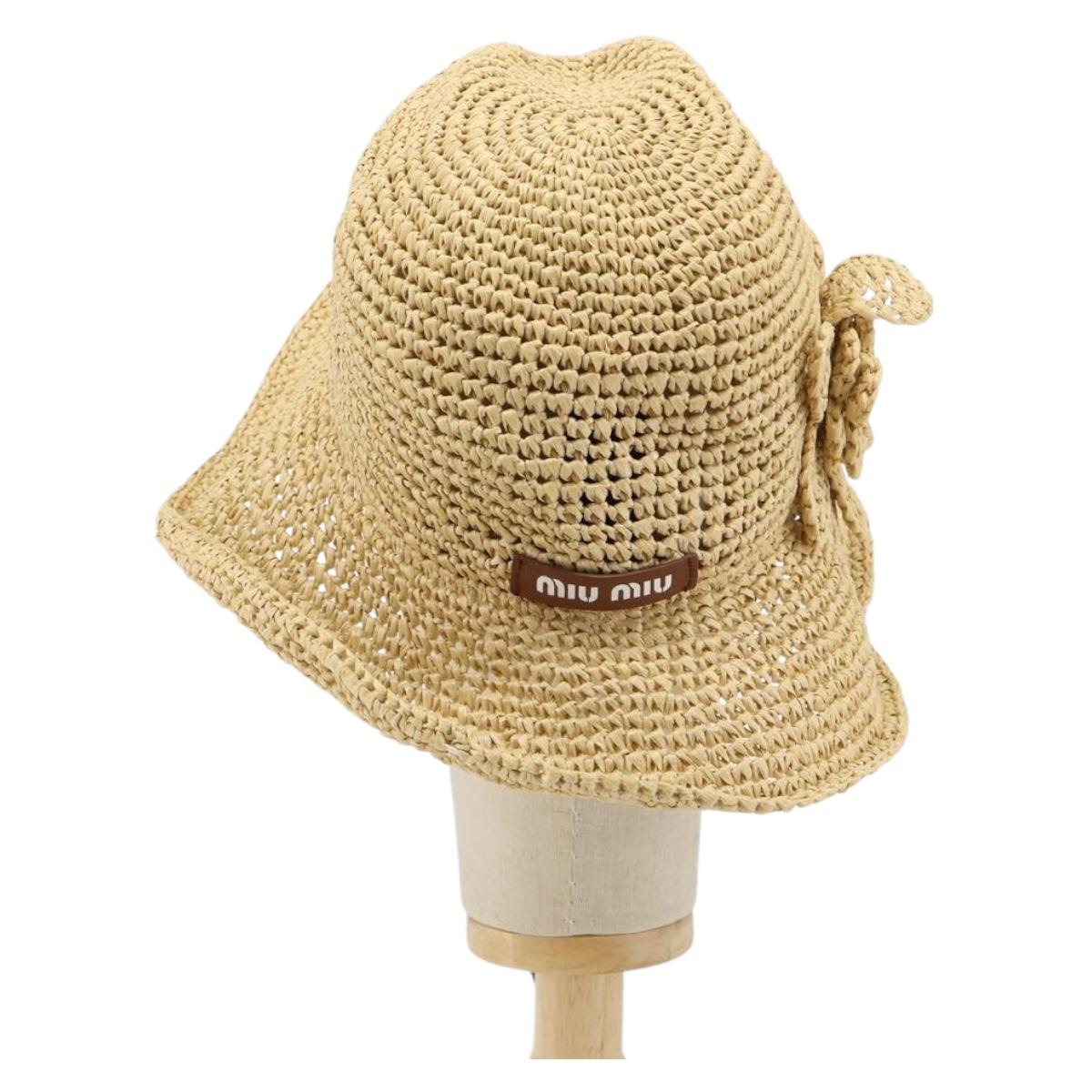 Miu Miu Hat Raffia M Beige Auth 182227A