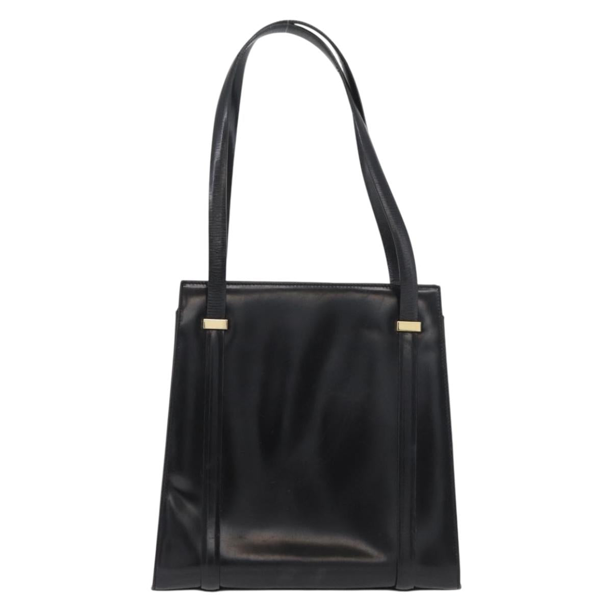 GUCCI Tote Bag Leather Black Gold Auth 182228