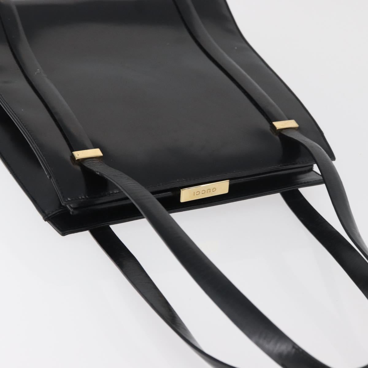 GUCCI Tote Bag Leather Black Gold Auth 182228