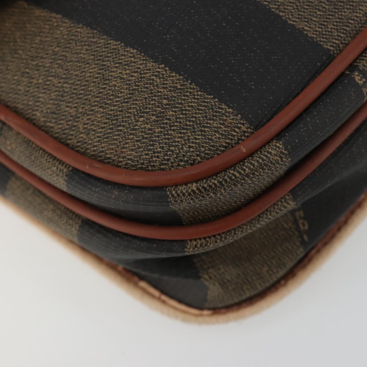 FENDI Pecan Canvas Shoulder Bag PVC Brown Gold Auth 182229