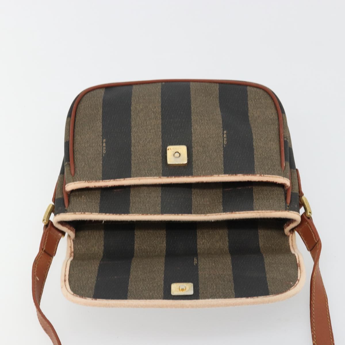 FENDI Pecan Canvas Shoulder Bag PVC Brown Gold Auth 182229