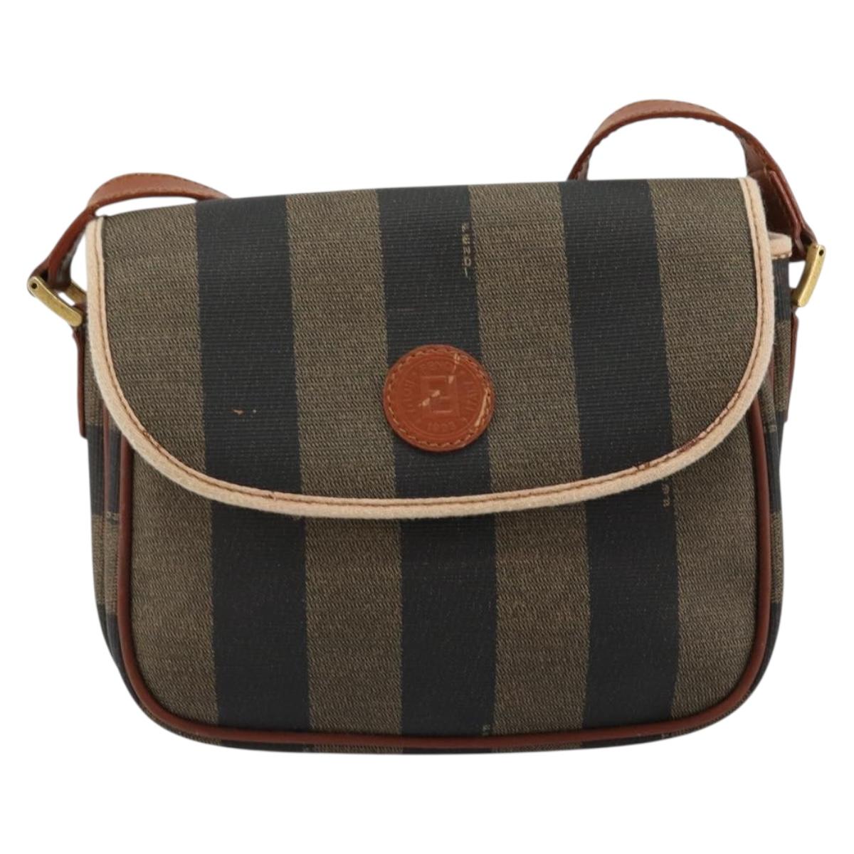 FENDI Pecan Canvas Shoulder Bag PVC Brown Gold Auth 182229
