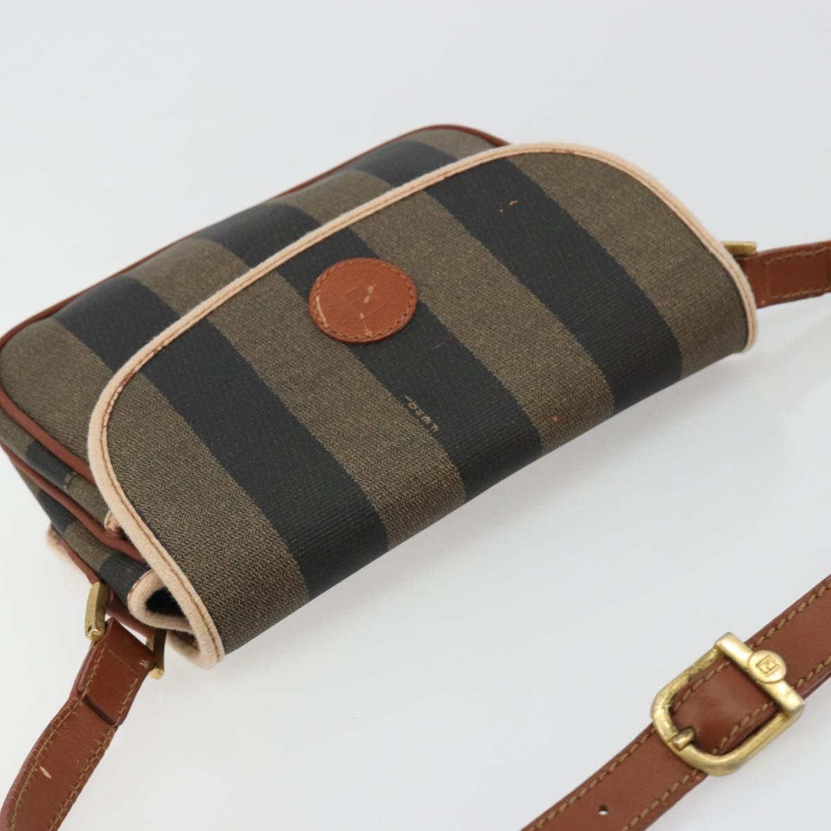 FENDI Pecan Canvas Shoulder Bag PVC Brown Gold Auth 182229