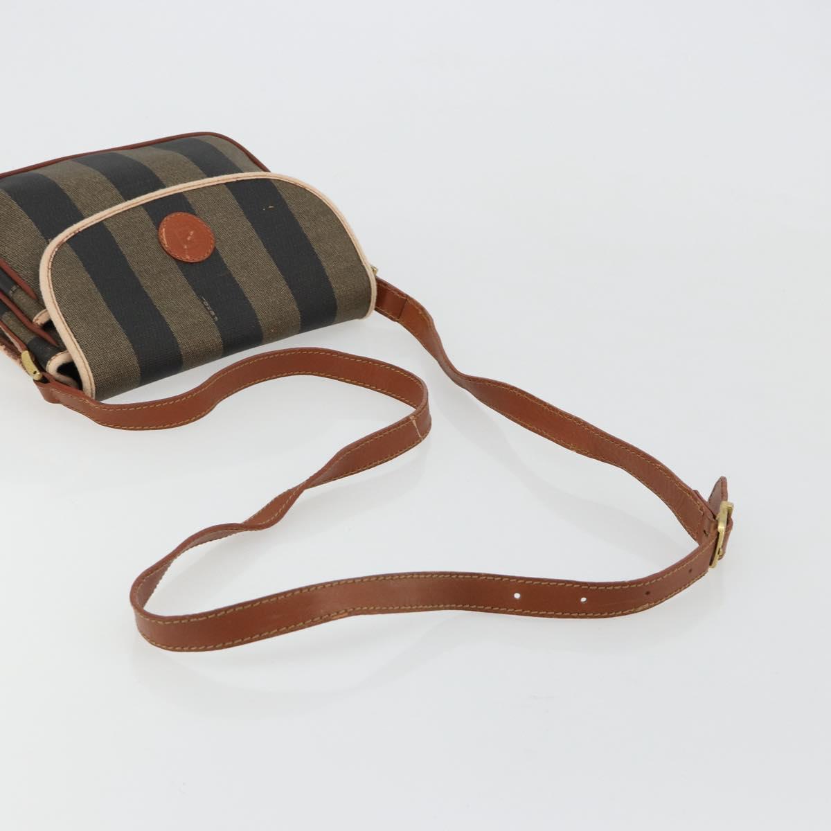 FENDI Pecan Canvas Shoulder Bag PVC Brown Gold Auth 182229