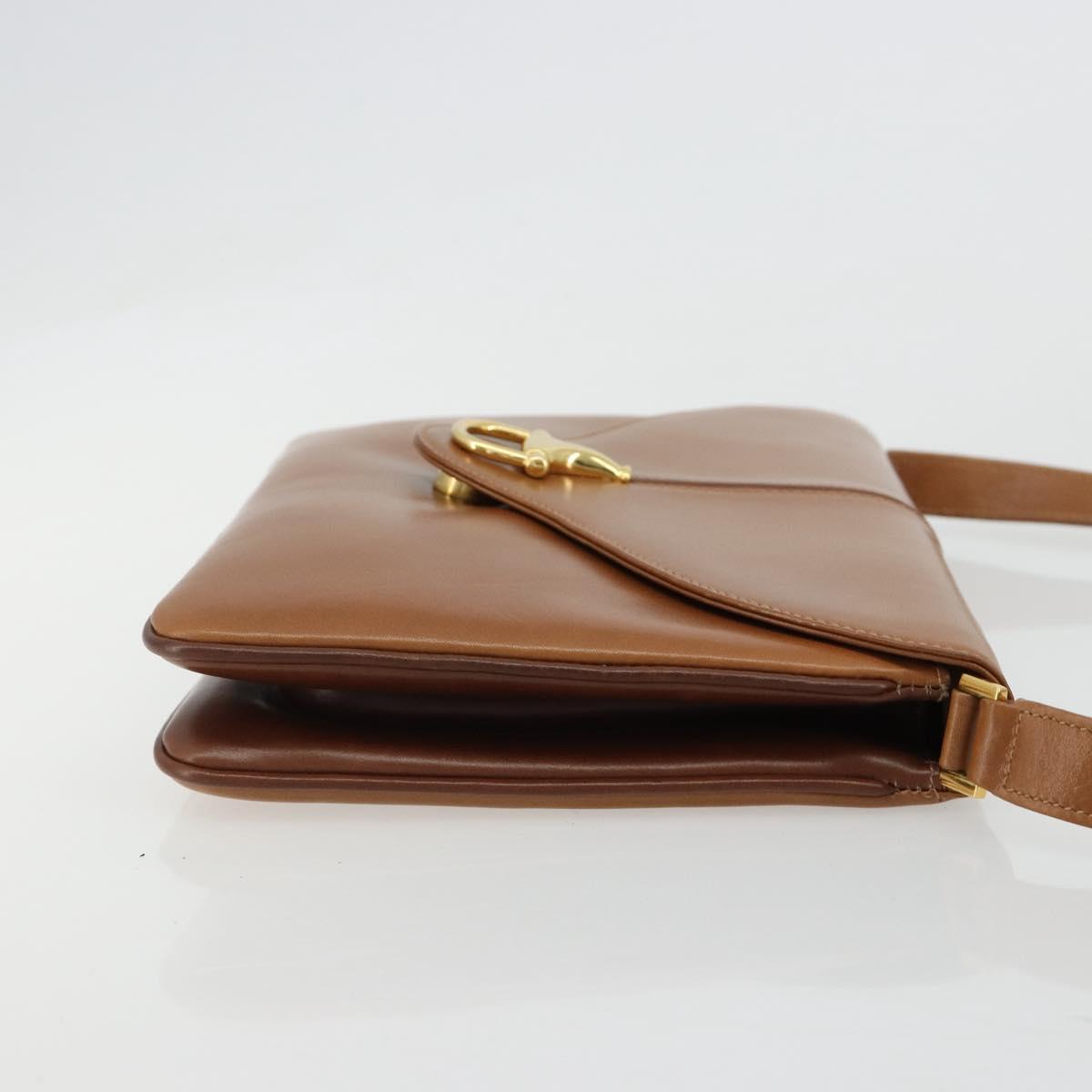 GUCCI Horsebit Shoulder Bag Leather Beige Gold Auth 182233A