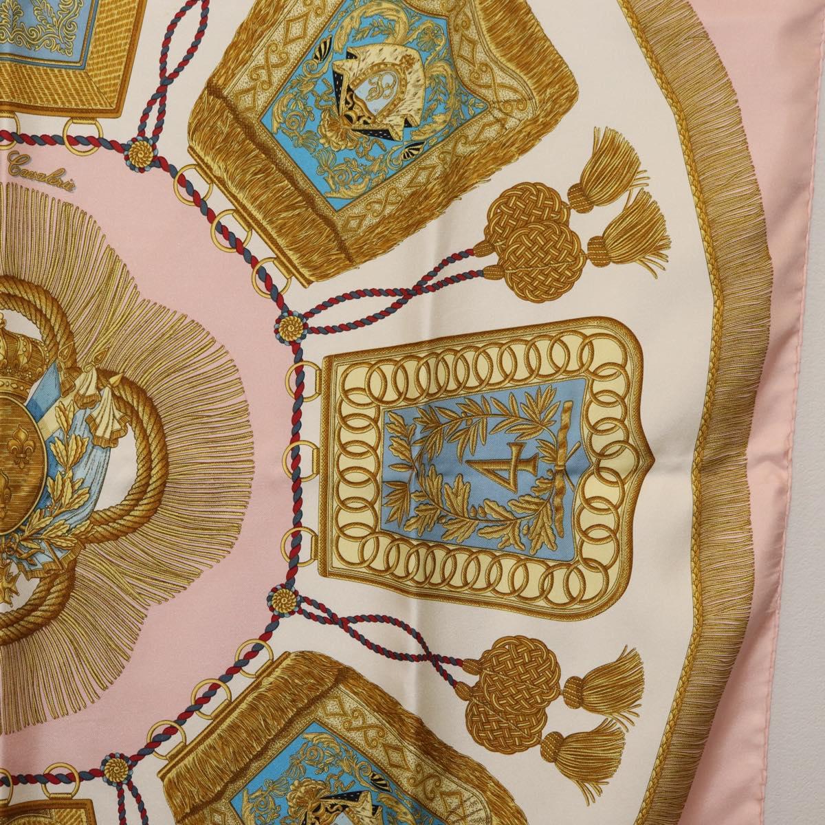 HERMES Carre 90 Scarf ""Poste et Cavalerie"" Silk Pink Auth 182247