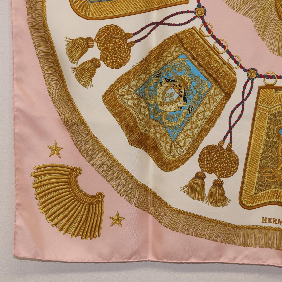 HERMES Carre 90 Scarf ""Poste et Cavalerie"" Silk Pink Auth 182247