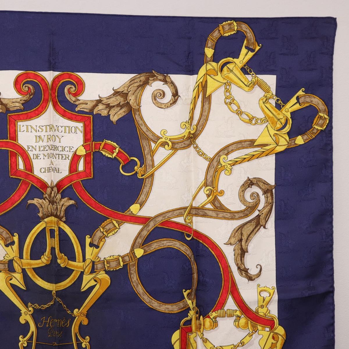 HERMES Carre 90 Scarf ""L'INSTRVCTION DV ROY"" Silk Navy Auth 182258