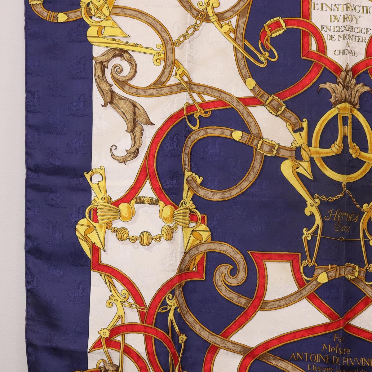 HERMES Carre 90 Scarf ""L'INSTRVCTION DV ROY"" Silk Navy Auth 182258