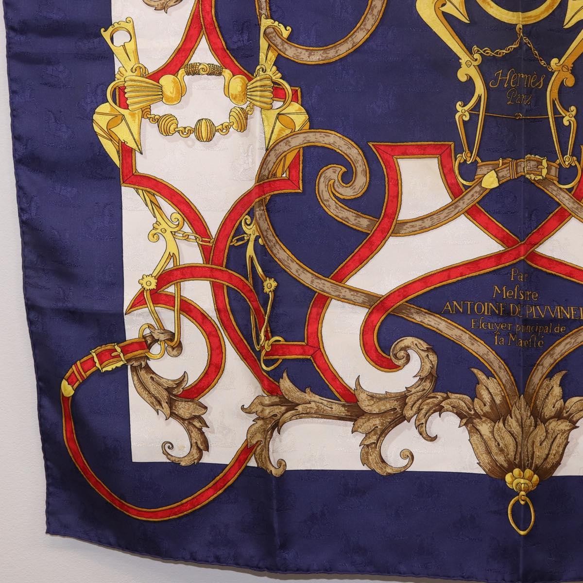 HERMES Carre 90 Scarf ""L'INSTRVCTION DV ROY"" Silk Navy Auth 182258