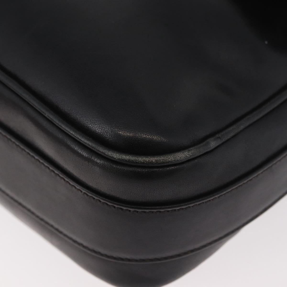 GUCCI Web Sherry Line Shoulder Bag Leather Black Gold Auth 182260