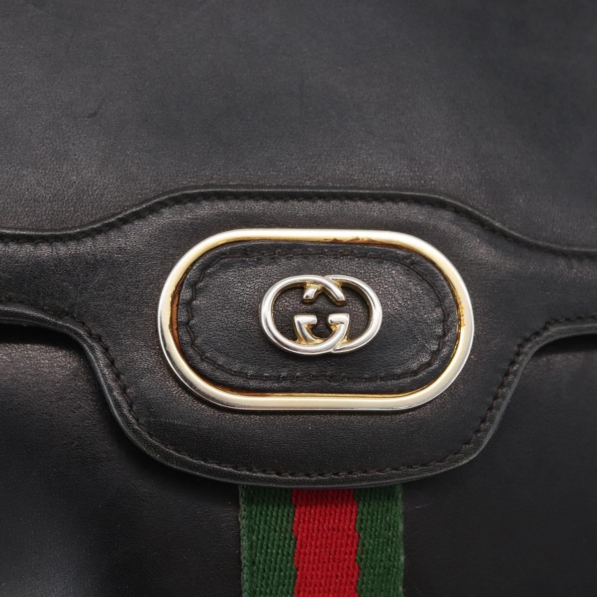 GUCCI Web Sherry Line Shoulder Bag Leather Black Gold Auth 182260