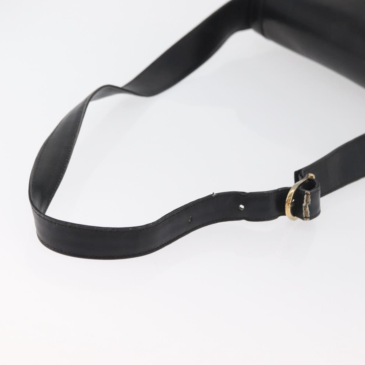 GUCCI Web Sherry Line Shoulder Bag Leather Black Gold Auth 182260