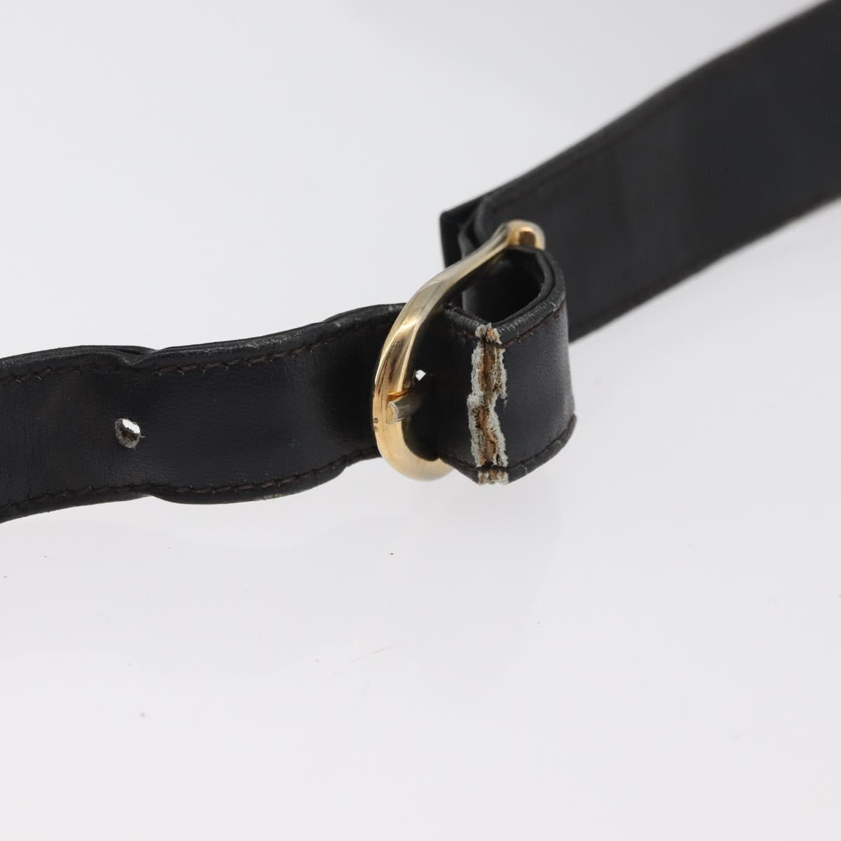 GUCCI Web Sherry Line Shoulder Bag Leather Black Gold Auth 182260