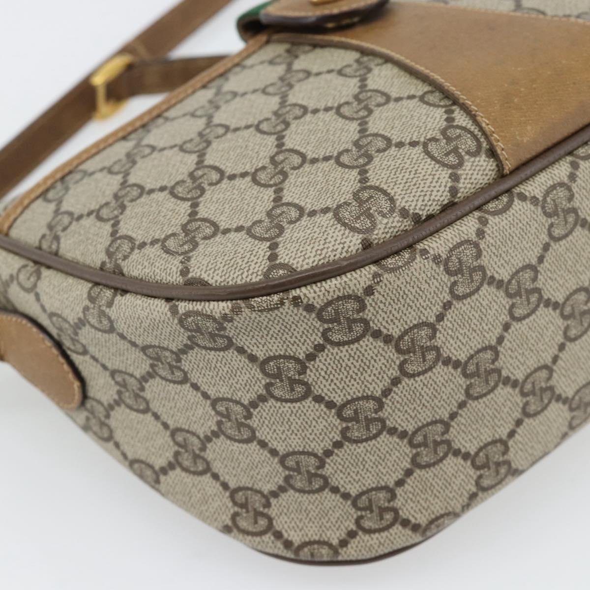 GUCCI GG Supreme Web Sherry Line Bag PVC Beige Gold 89 02 032 Auth 182261