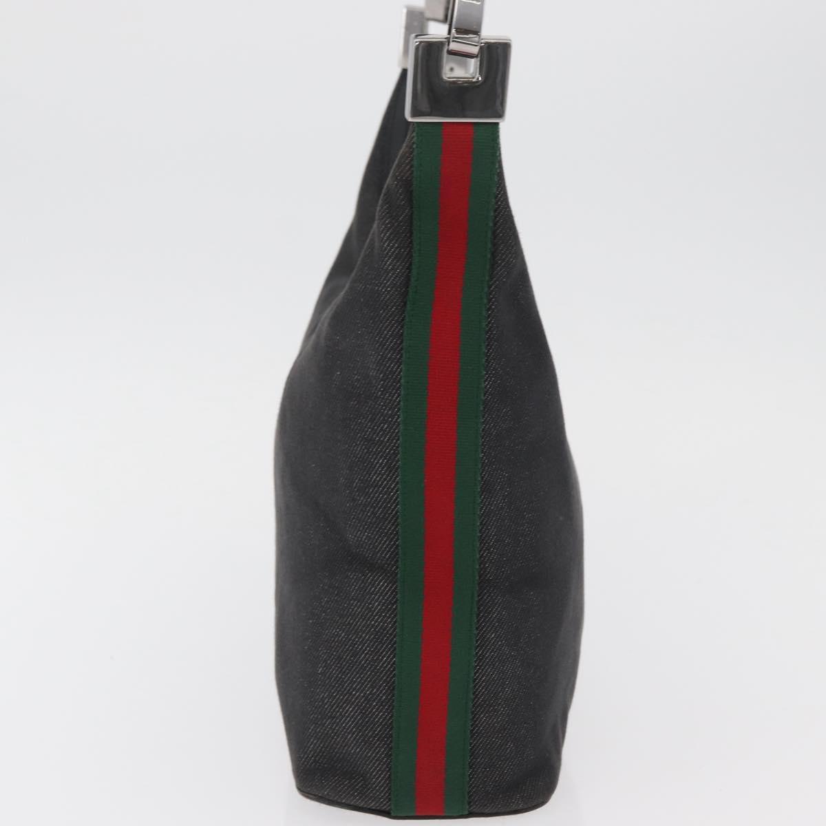 GUCCI Web Sherry Line Shoulder Bag Canvas Black Silver 01234 002058 Auth 182262
