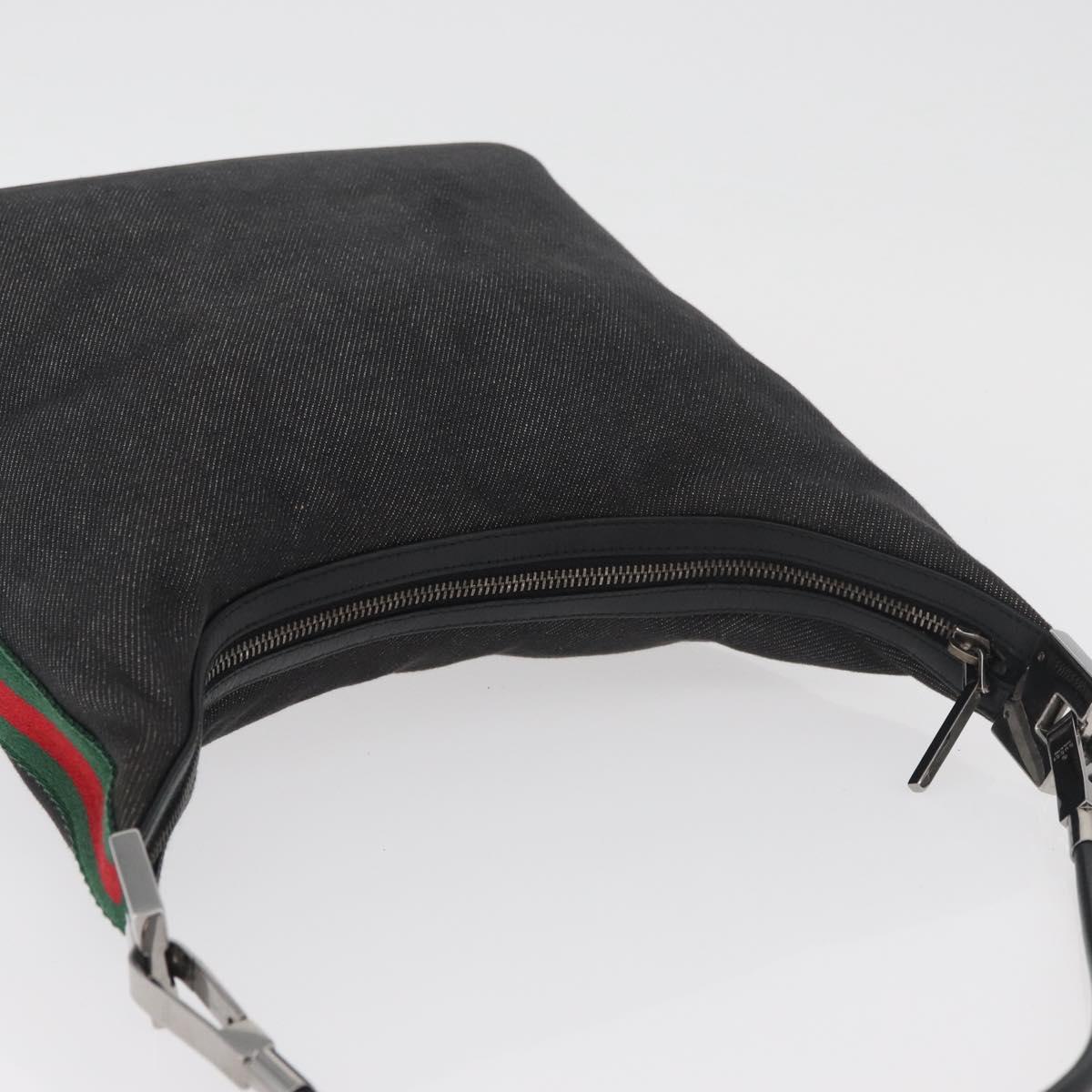 GUCCI Web Sherry Line Shoulder Bag Canvas Black Silver 01234 002058 Auth 182262