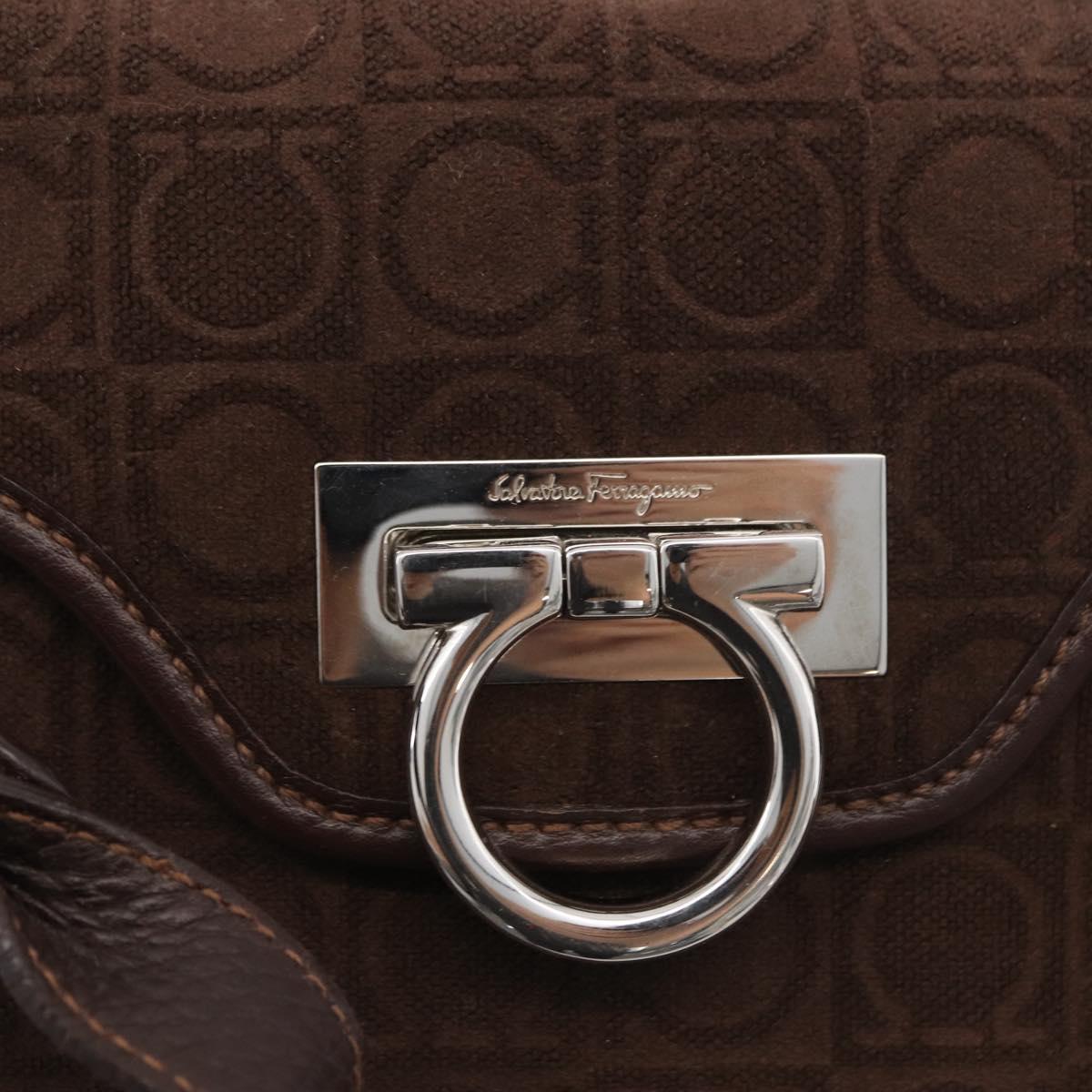 Salvatore Ferragamo Gancini Hand Bag Suede Brown Silver Auth 182264A