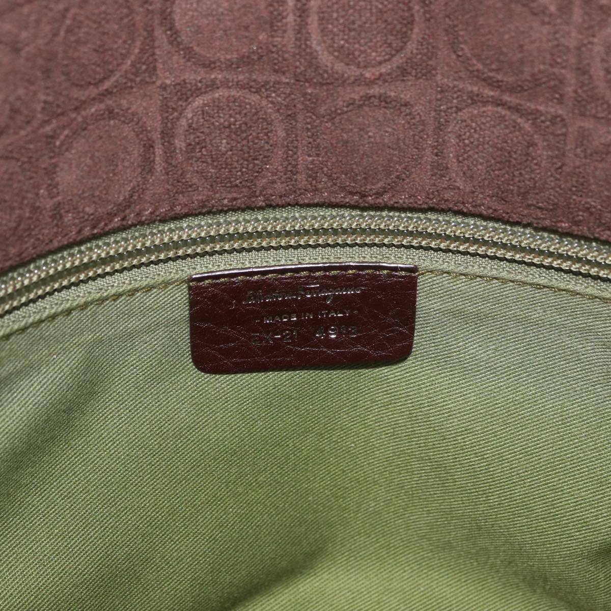Salvatore Ferragamo Gancini Hand Bag Suede Brown Silver Auth 182264A