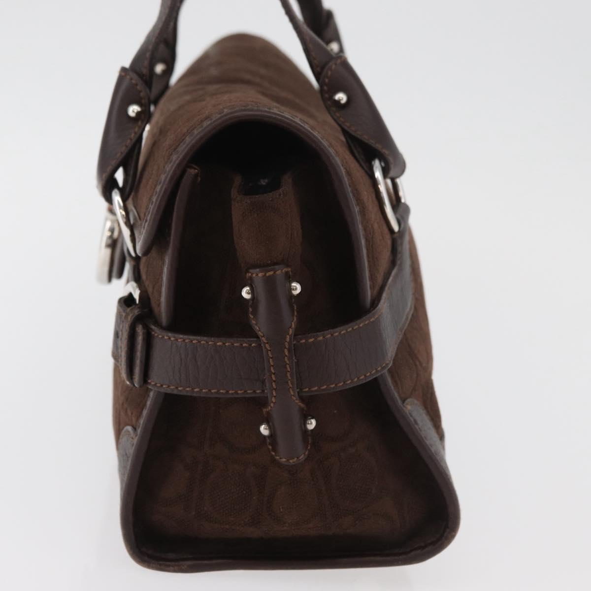 Salvatore Ferragamo Gancini Hand Bag Suede Brown Silver Auth 182264A