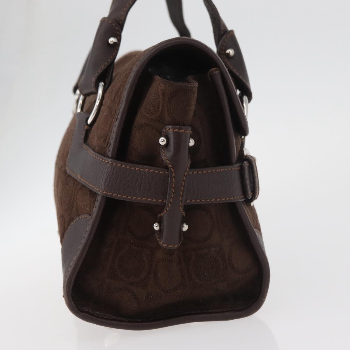 Salvatore Ferragamo Gancini Hand Bag Suede Brown Silver Auth 182264A