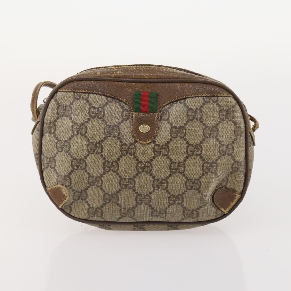 GUCCI GG Supreme Web Sherry Line Shoulder Bag PVC 4 Set Beige Gold Auth 182269