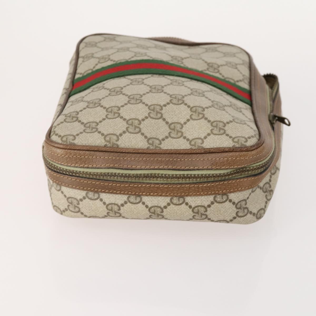 GUCCI GG Supreme Web Sherry Line Shoulder Bag PVC 4 Set Beige Gold Auth 182269