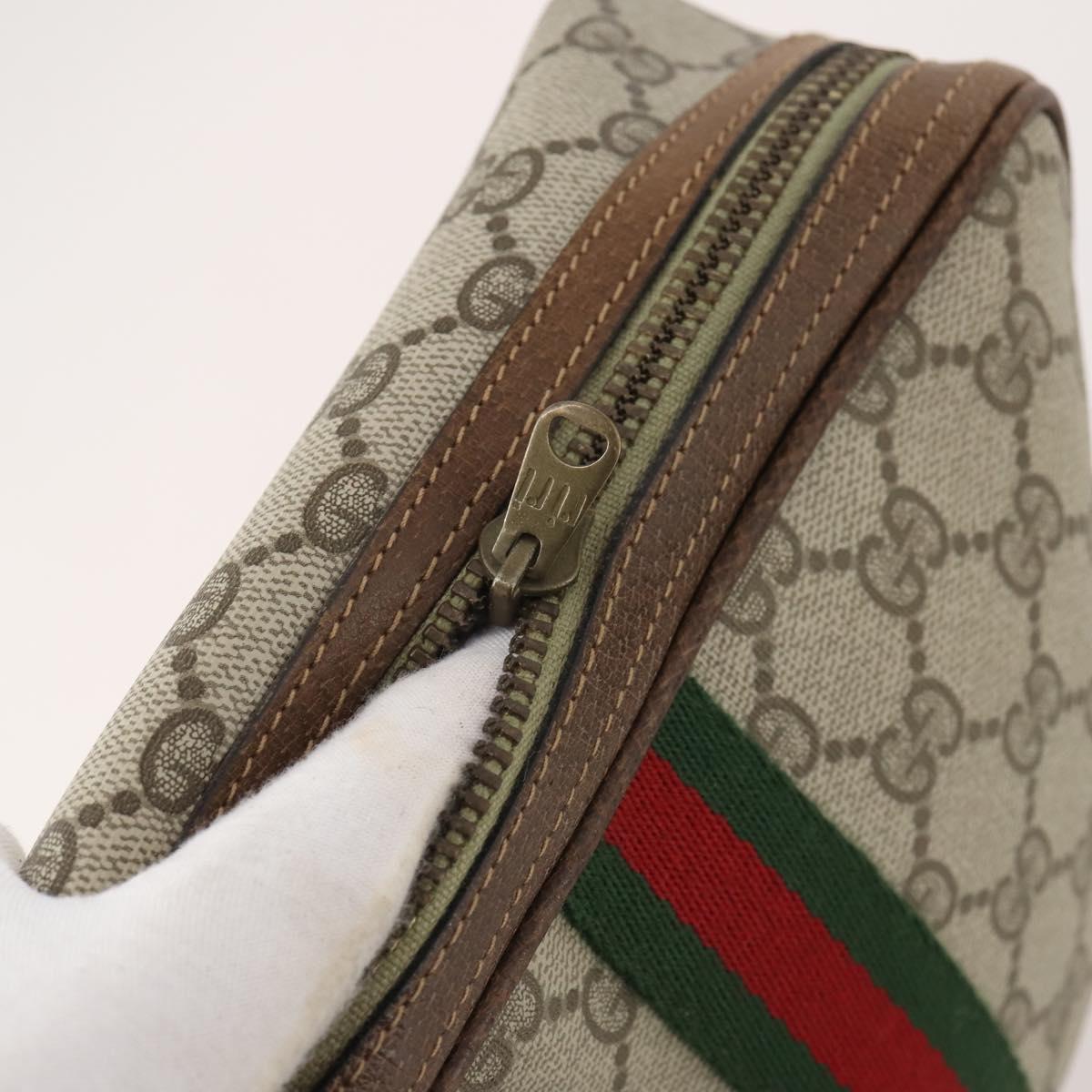 GUCCI GG Supreme Web Sherry Line Shoulder Bag PVC 4 Set Beige Gold Auth 182269