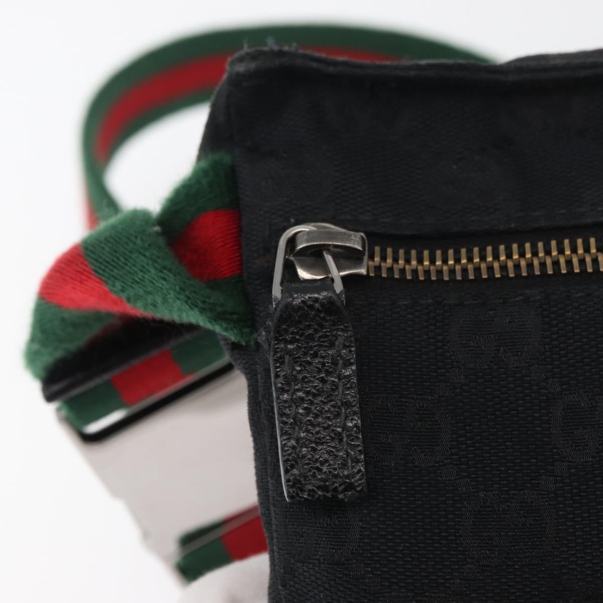 GUCCI GG Canvas Web Sherry Line Waist bag Black Silver 28566 Auth 182295
