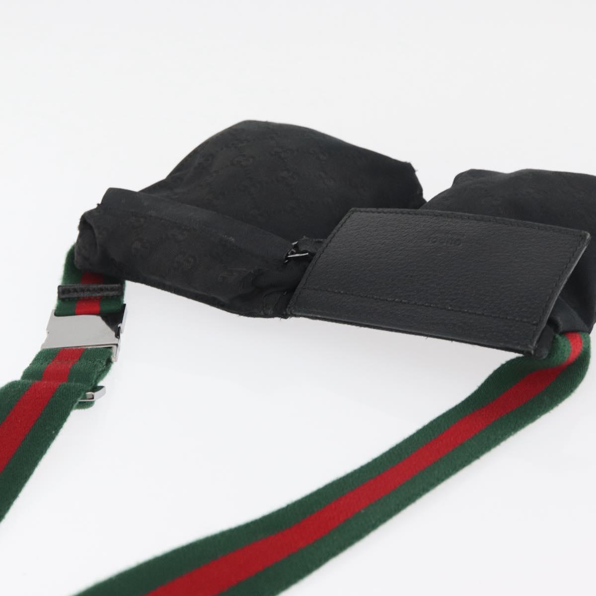 GUCCI GG Canvas Web Sherry Line Waist bag Black Silver 28566 Auth 182295