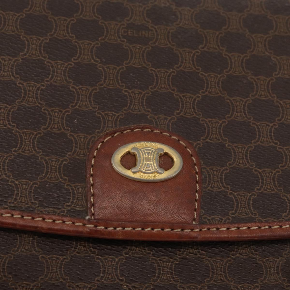 CELINE Macadam Canvas Hand Bag PVC Leather Brown Gold Auth 182298