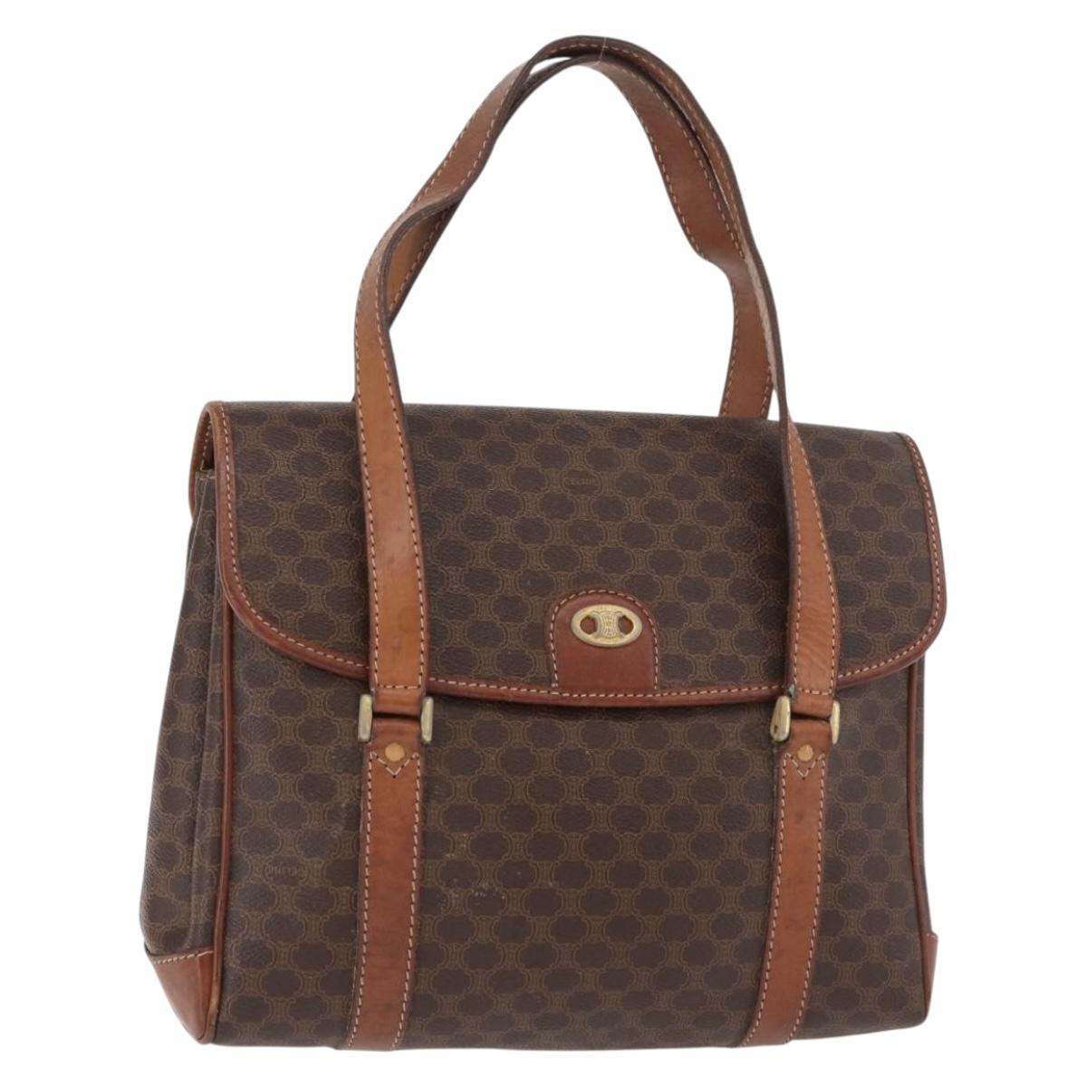 CELINE Macadam Canvas Hand Bag PVC Leather Brown Gold Auth 182298