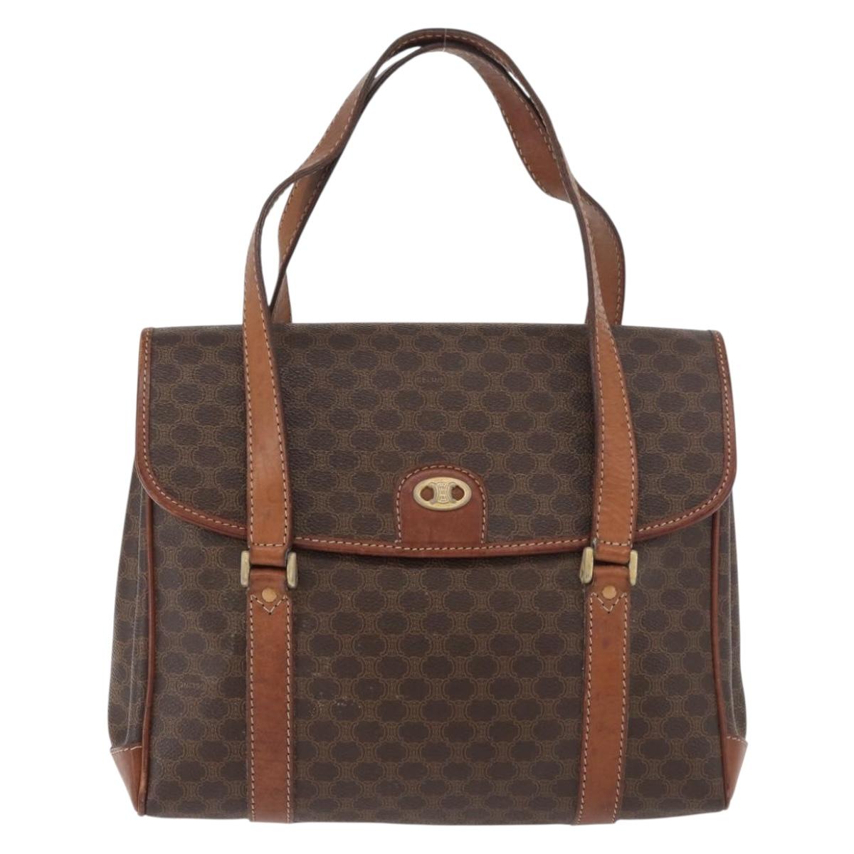CELINE Macadam Canvas Hand Bag PVC Leather Brown Gold Auth 182298