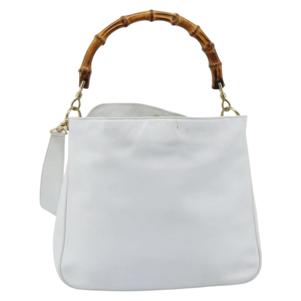 GUCCI Bamboo Shoulder Bag Leather 2way White Gold 001 2113 1638 Auth 182303